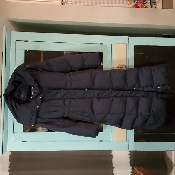 Cole Haan Long Navy Women's Puff Jacket Size Large - cinch waist - Picture 1 of 4